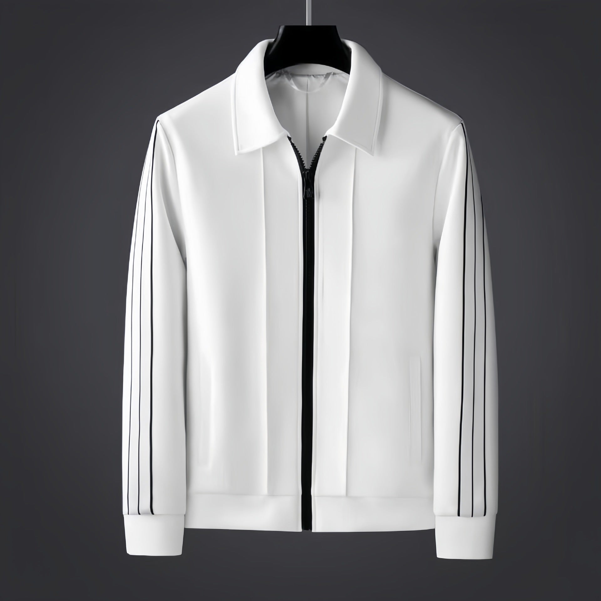 Men's black and white sporty zip-up collared cardigan in a relaxed fit.