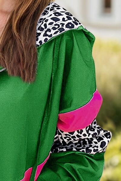 Women's Leopard Print Zip-Up Hooded Jacket Trendy Outerwear
