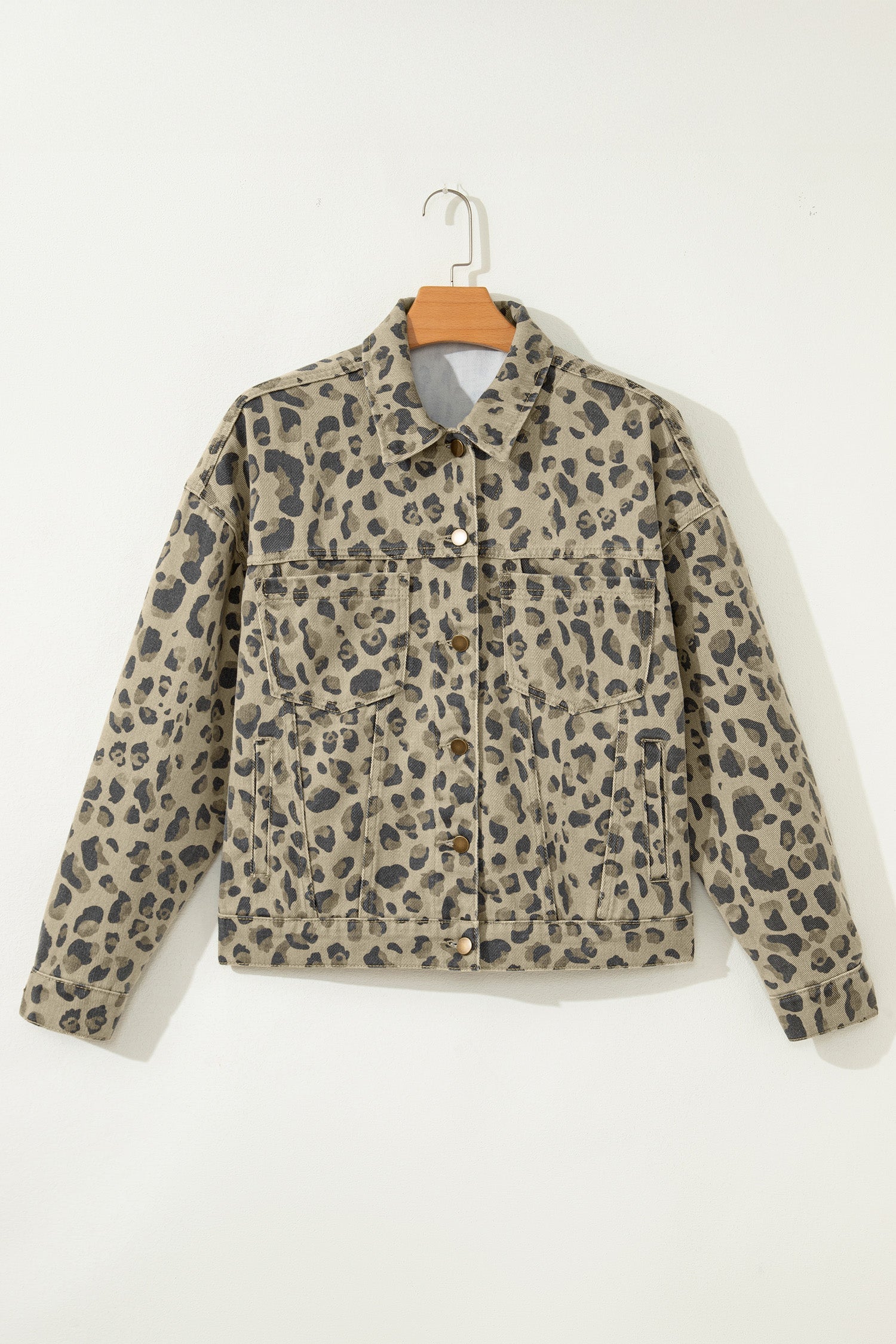 Retro Leopard Seam Button Down Denim Jacket