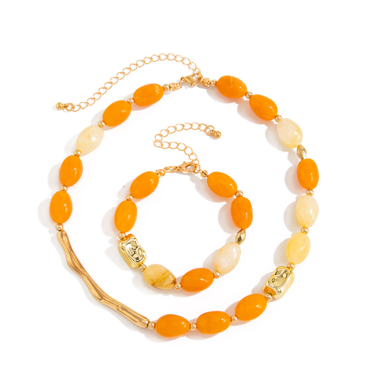 Retro Geometric Metal Bent Tube Necklace And Bracelet Set