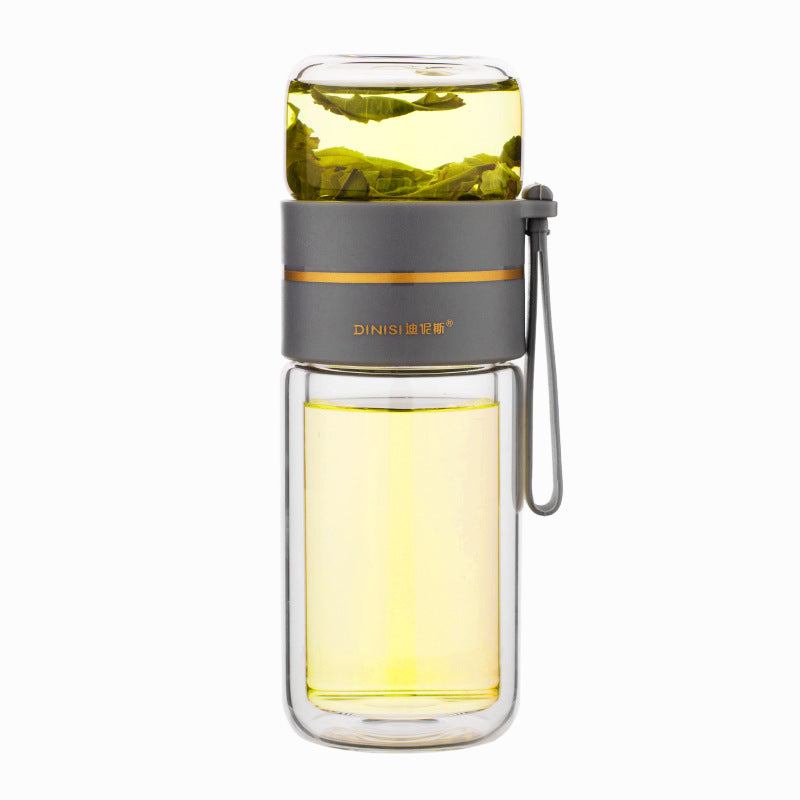 Double Wall Glass Tea Infuser Bottle with Leakproof Filter