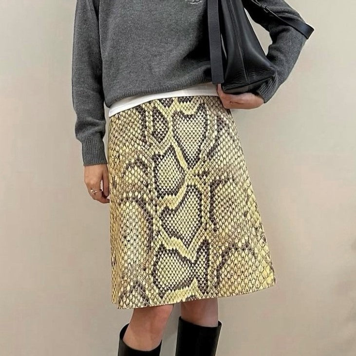 Women's Snake Print Midi Skirt - Modern Straight Tube Skirt