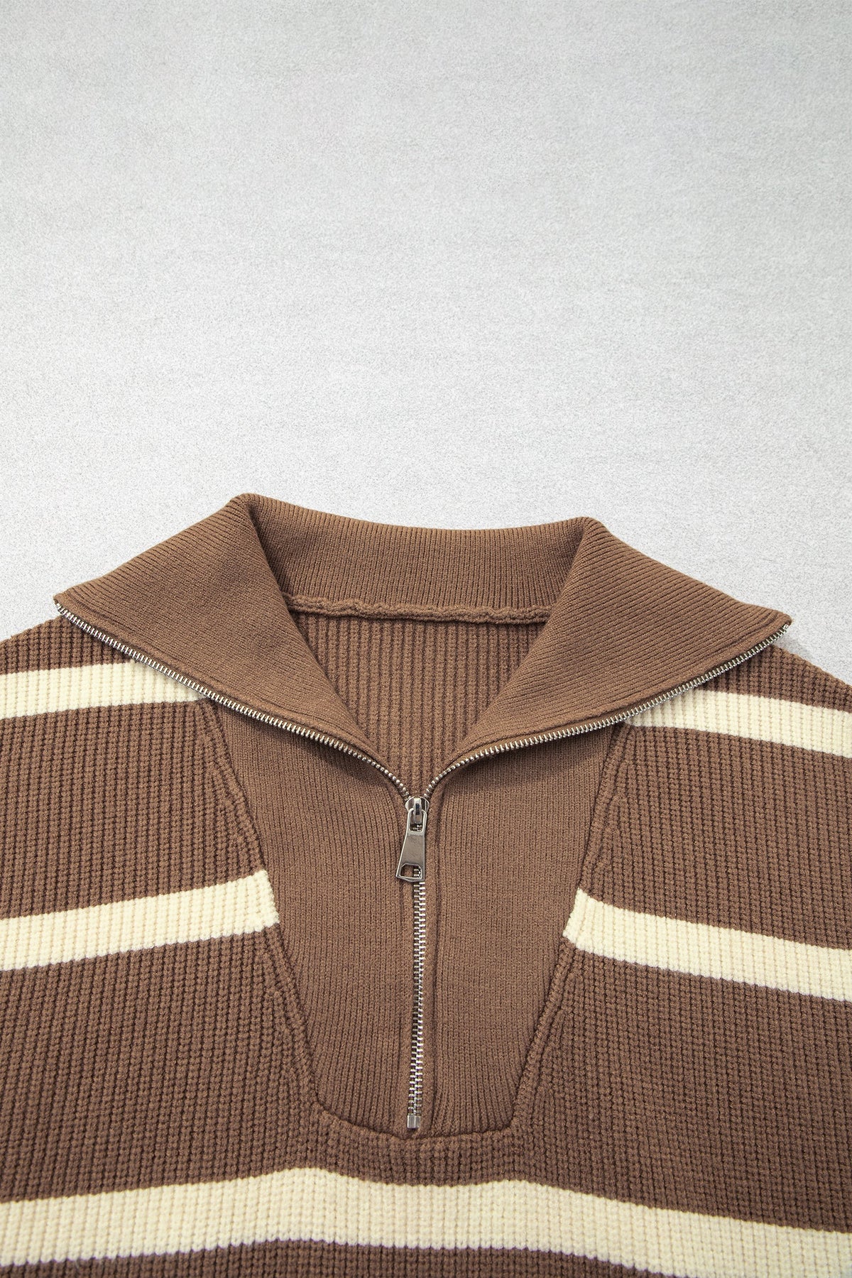 Plus Size Stripe Half-Zip Short Sleeve Knit Top