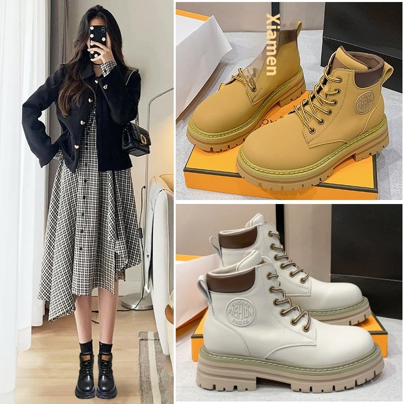 Women Genuine Leather Martin Boots Platform Ankle Booties - Image 2