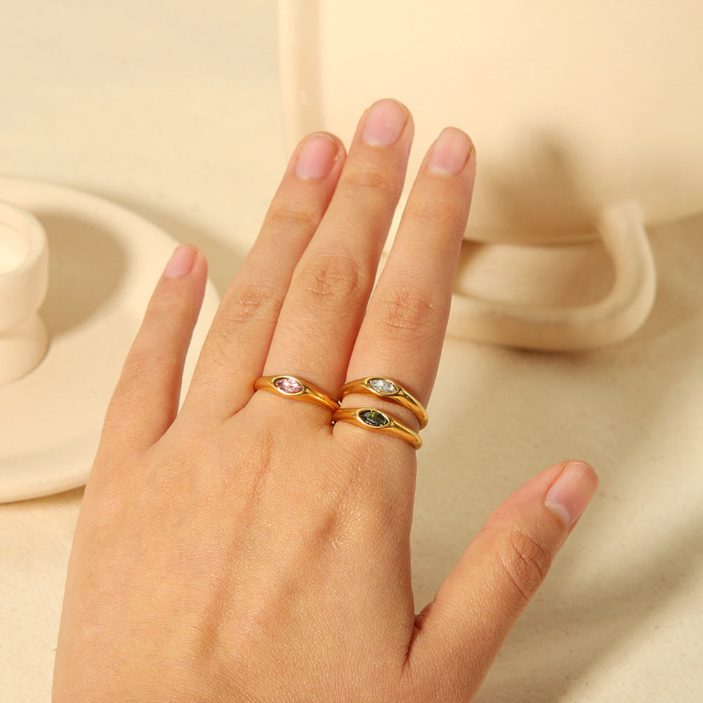 Retro 18K Gold Stainless Steel Ring With Zircon Inlays