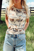 Beige Western Mustang River Printed Mesh T-Shirt