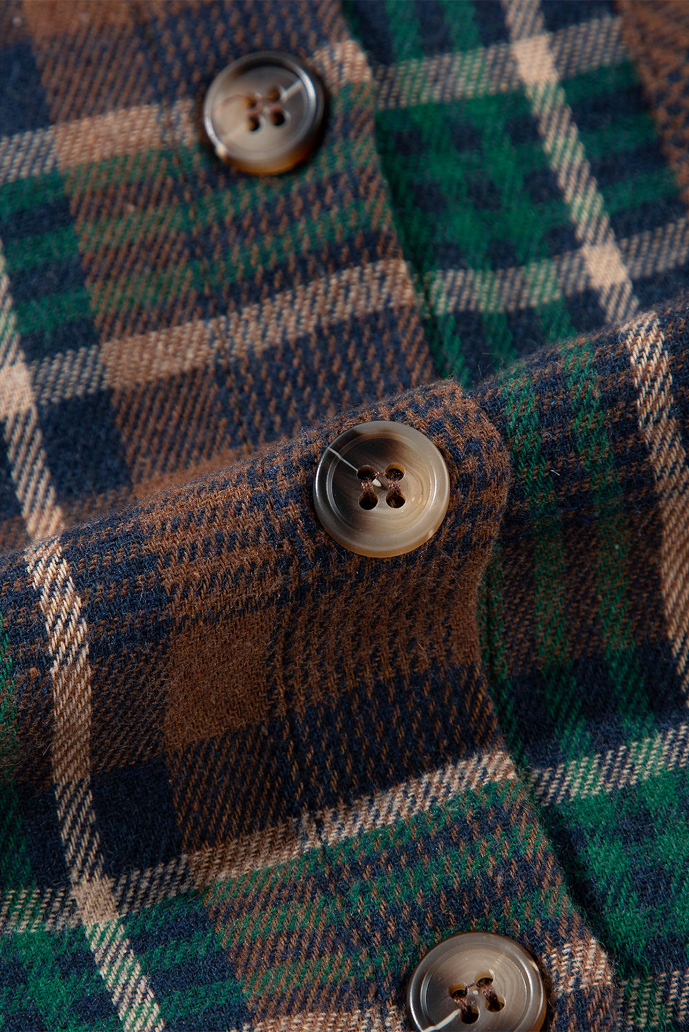 Women's Brown Plaid Button-Up Shacket with Chest Flap Pockets - Image 13