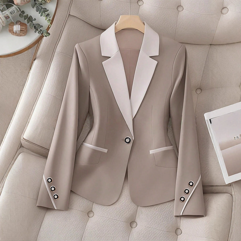 Women’s Contrasting Color Blazer Button Formal Tailored Jacket - Image 8