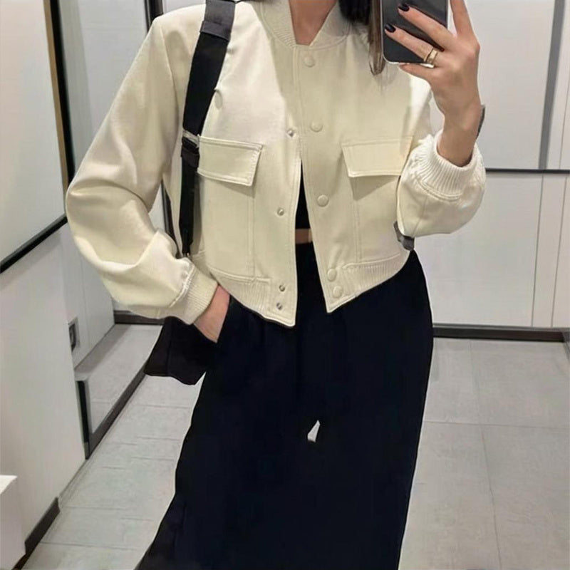 Women's Long Sleeve Baseball Jacket with Button Front