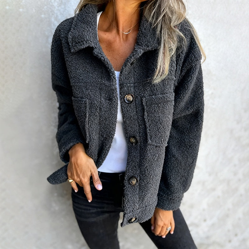 Plus Size Women’s Solid Color Sherpa Jacket