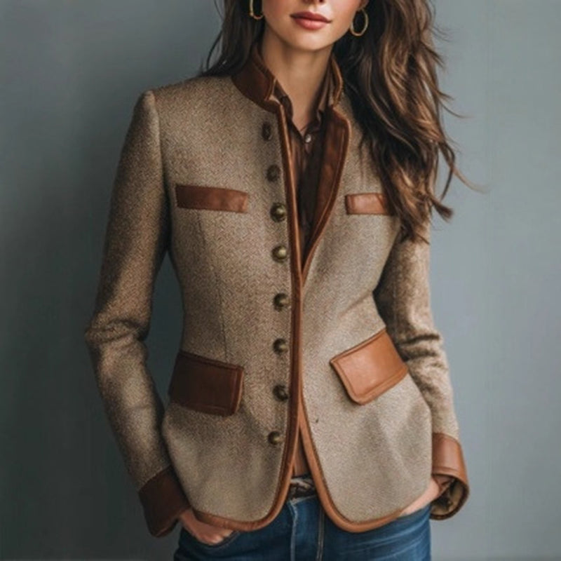 Women's Retro Elegant Herringbone Stand Collar Jacket
