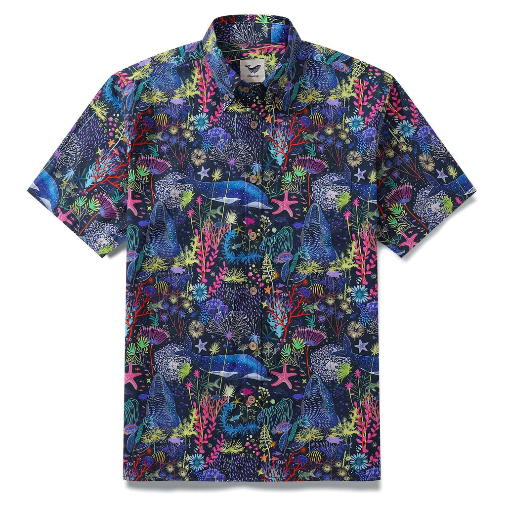 Hawaiian Shirt For Men Underwater Wonder Button-down Short Sleeve 100% Cotton Shirt By Cigar