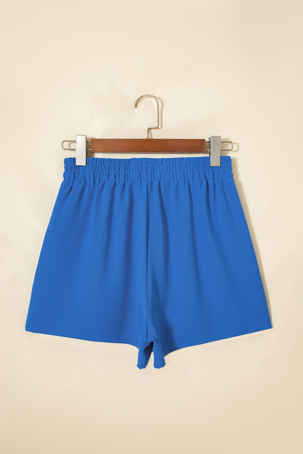 Blue Solid Crinkle Textured Elastic Waist Skort for Women