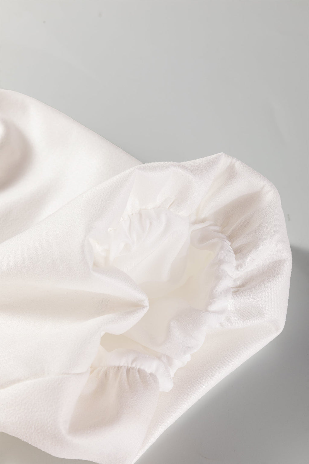 White Mini Shift Dress with Frilled Neck and Puff Sleeves - Image 10