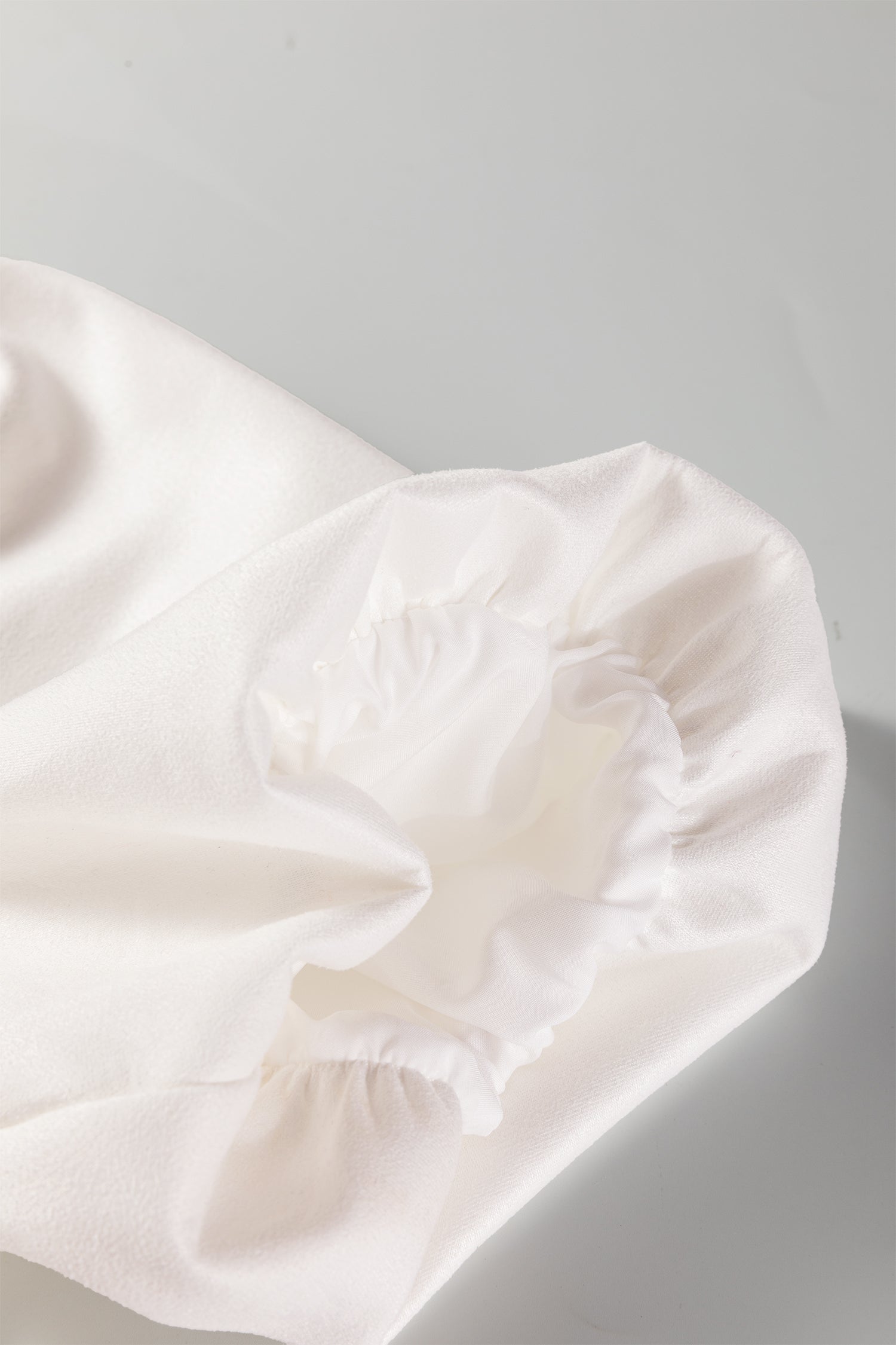 White Mini Shift Dress with Frilled Neck and Puff Sleeves - Image 10