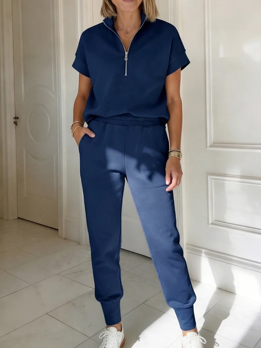 Short Sleeve Quarter Zip Top and Jogger Pants Set - Image 6