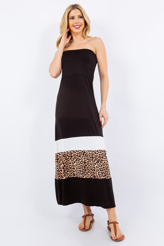 Leopard Print Color Block Maxi Dress - Modern Long Casual