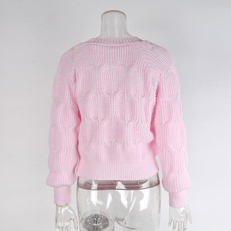 Women's Pink Bow Detail Cropped V-Neck Knit Cardigan - Image 2