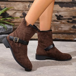 Casual Metal Buckle Slip-On Women’s Martin Boots