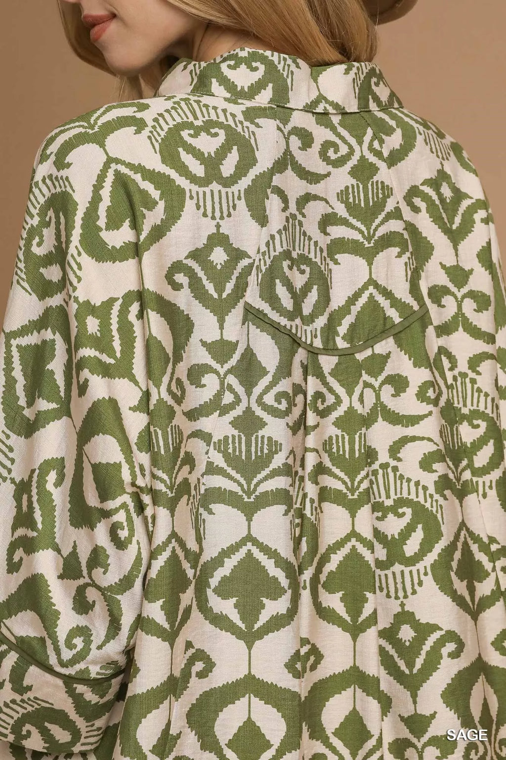 Sage Oversized Abstract Print Button-Up Shirt