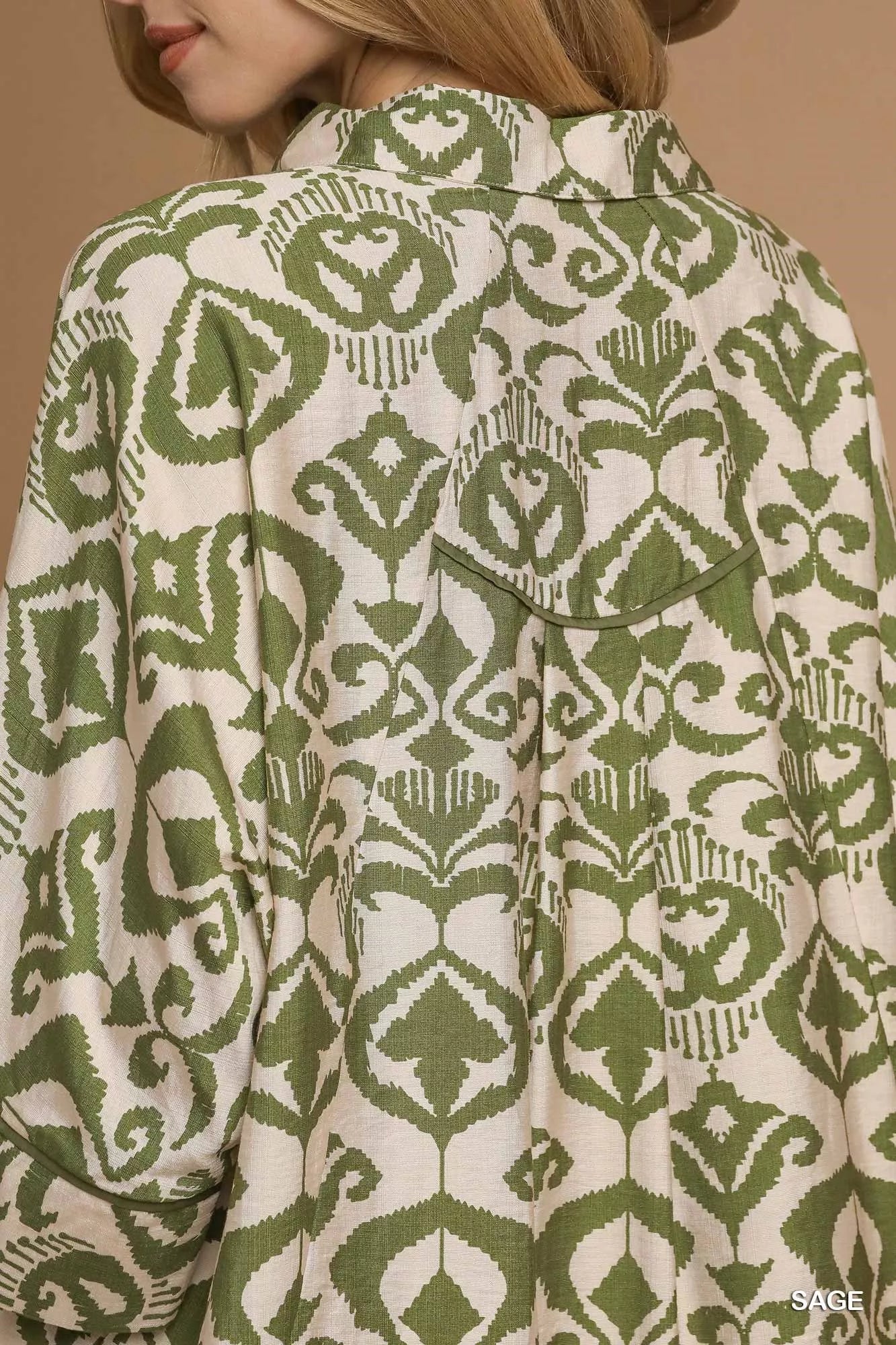 Sage Oversized Abstract Print Button-Up Shirt