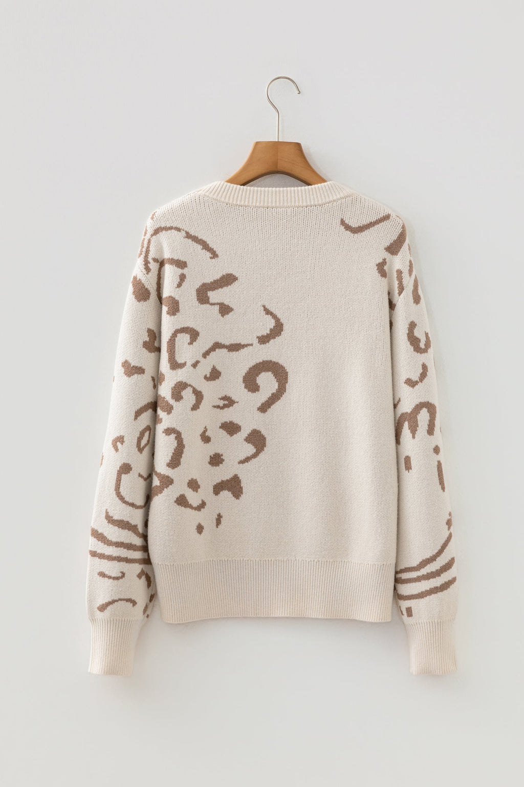 Camel Asymmetric Leopard Print Drop Shoulder Sweater