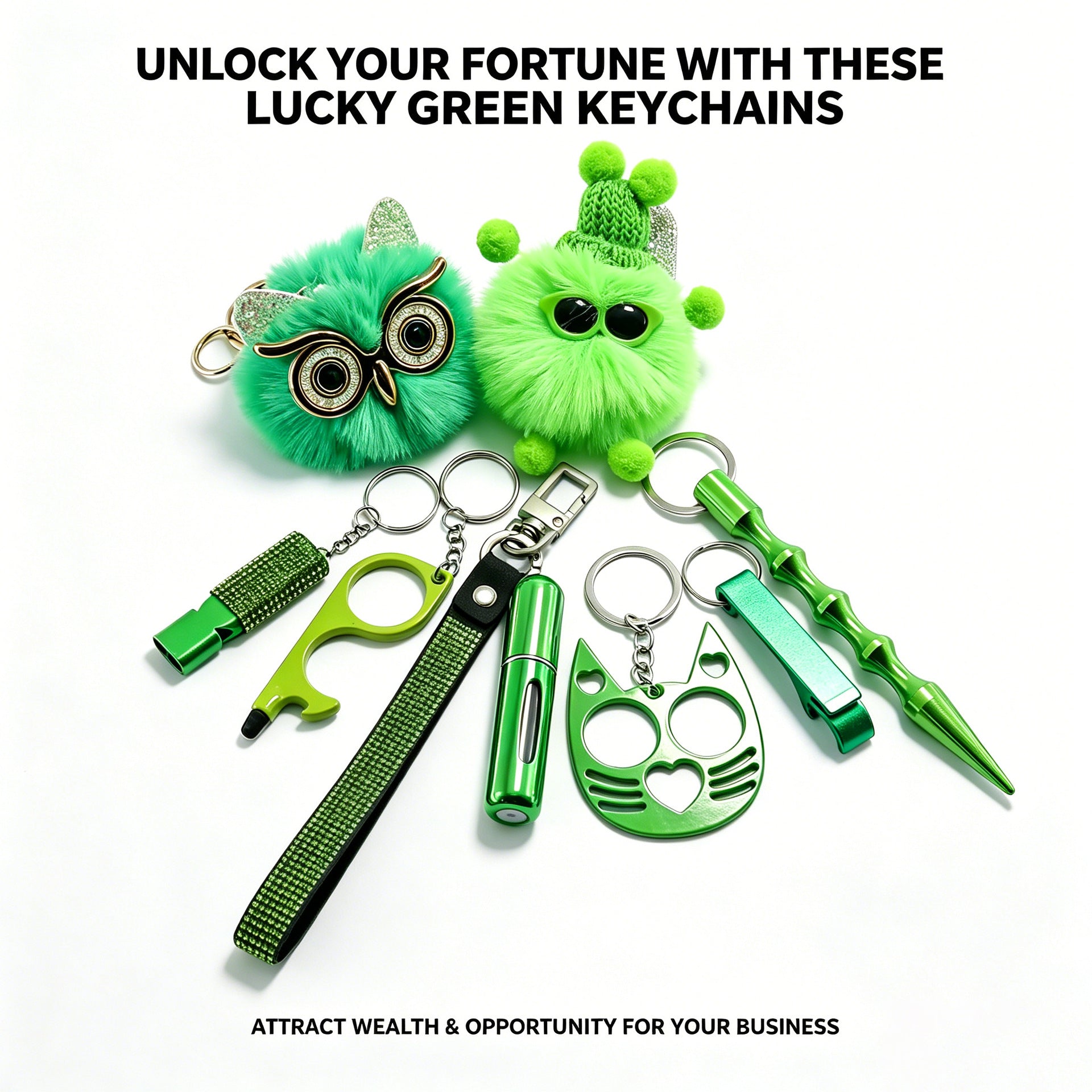 Ins Little Coal Ball Self-Defense Keychain Set with Faux-Fur Pom