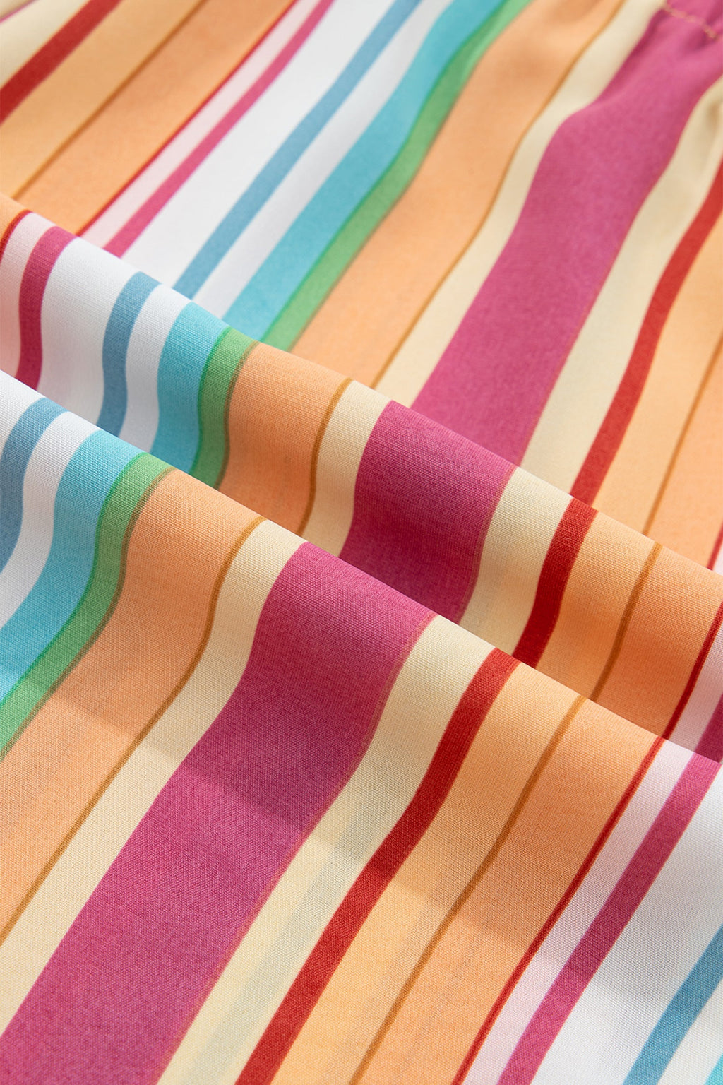 Stripe Elastic Waist Ruffle Hem Shorts in Pink Orange Yellow