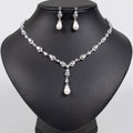 European And American Simple Bridal Jewelry Suit Clavicle Chain Hollow Water Drop Pearl Pendant Necklace Copper Zircon Earrings Accessories