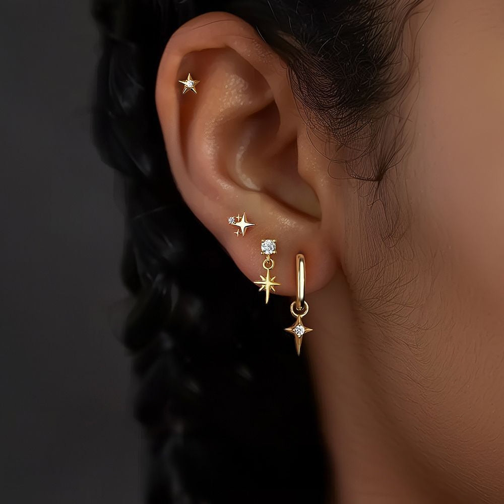 S925 Sterling Silver Starburst Diamond Stud Earrings