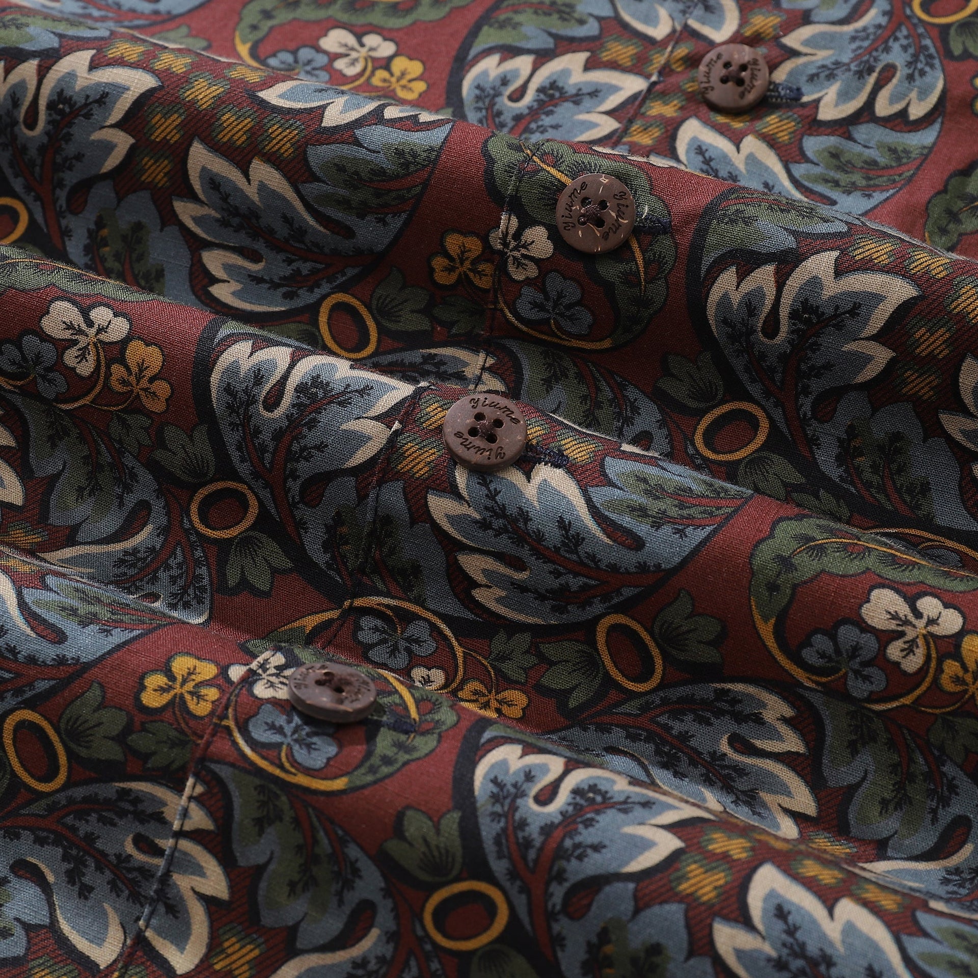 Vintage Hawaiian Camp Collar Shirt with Lotus Leaf Print