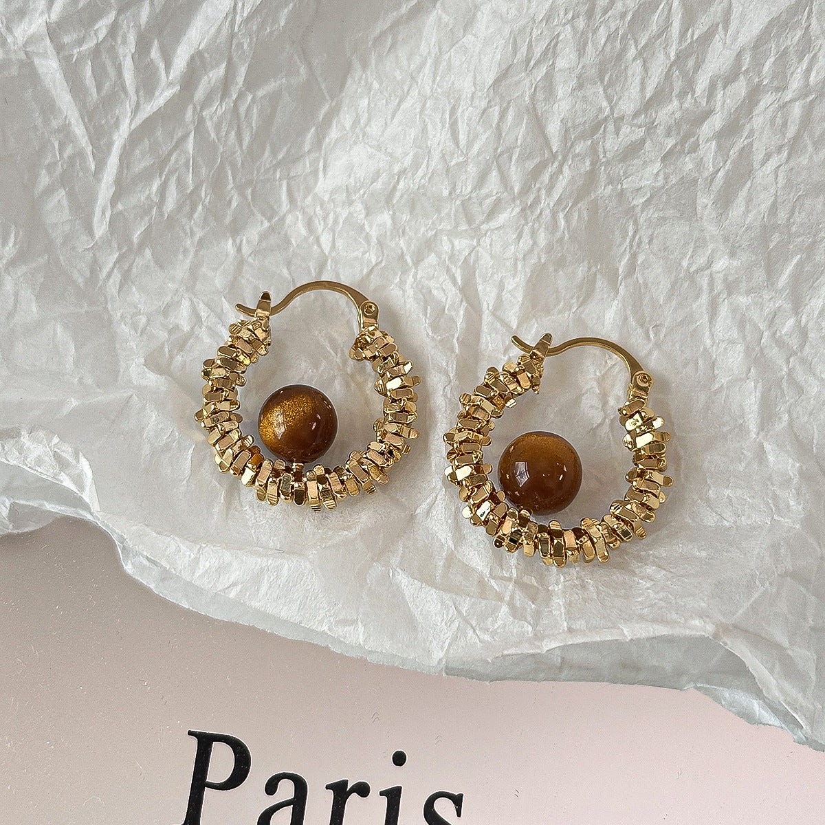 Copper-plated Real-gold Tiny Silver Cat-eye Stone Hoop Earrings Ear Rings And Ear Accessories