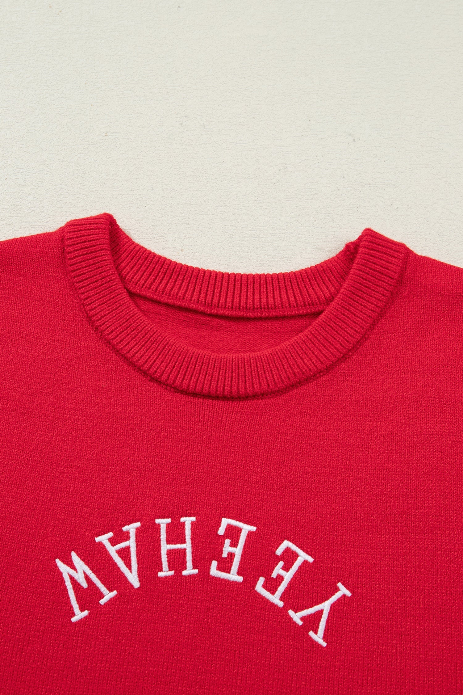 YEEHAW Embroidered Letter Short Sleeve Sweater Trendy Knit Top