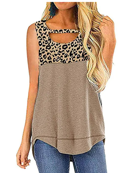 Women's Sleeveless Leopard Print Color Block Tank