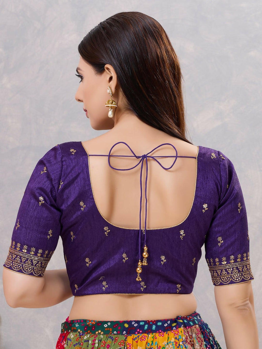 Brinjal Silk Round Neck Stitched Blouse for Sarees