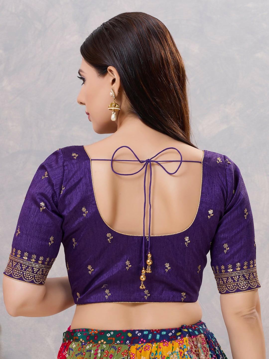 Brinjal Silk Round Neck Stitched Blouse for Sarees