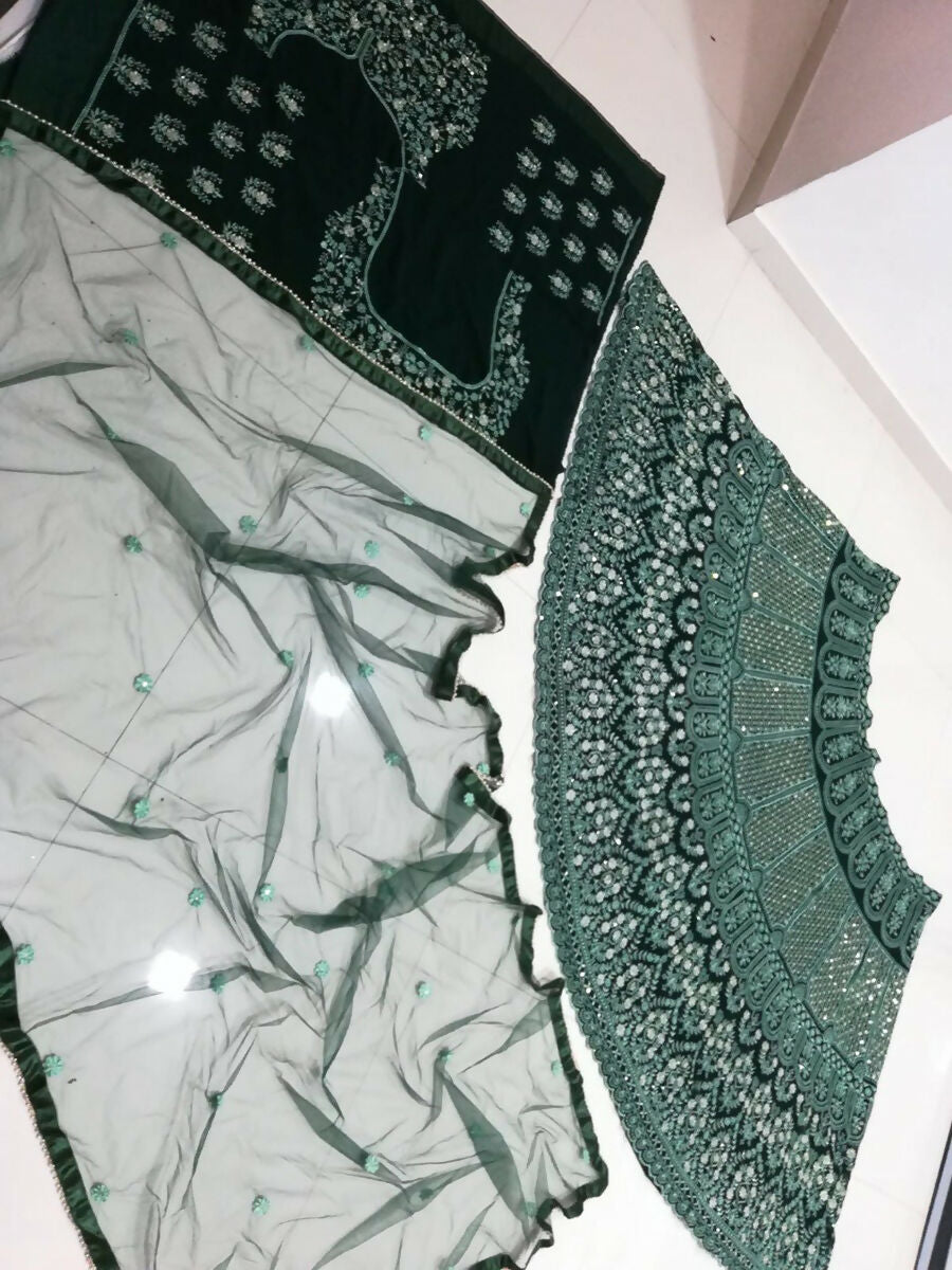 Bottle Green Faux Georgette Lehenga Choli with Sequins & Jari