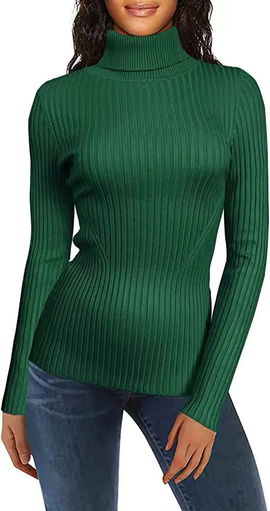 Women's High Neck Ribbed Sweater - Cozy Turtleneck