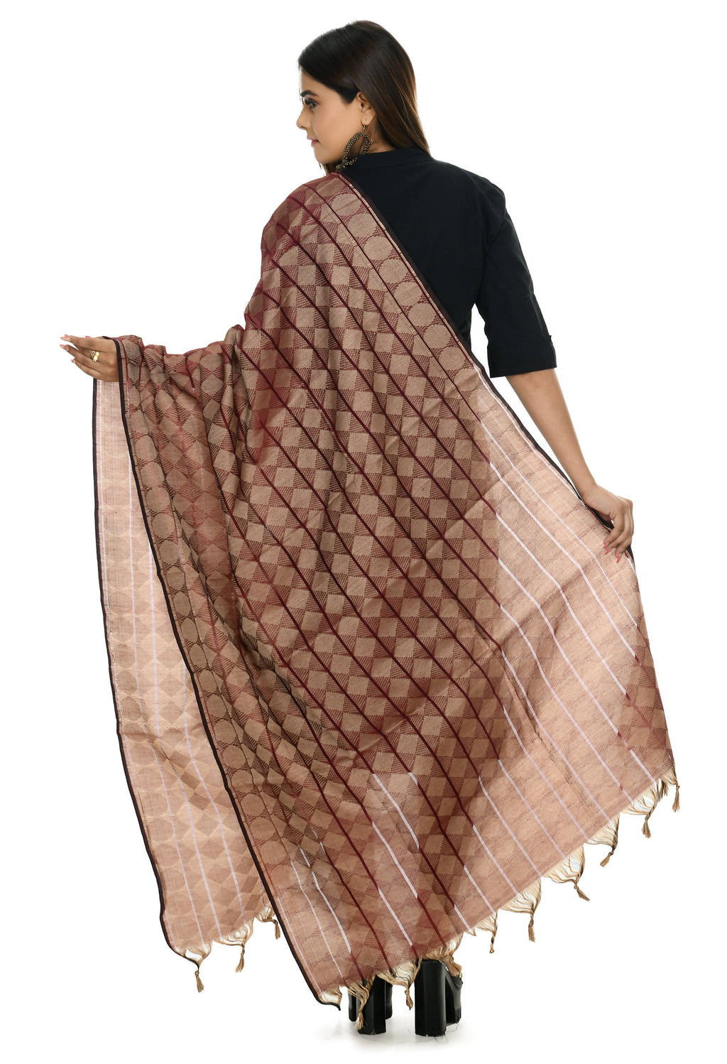Maroon Handloom Cotton Dupatta - Traditional Ethnic Scarf