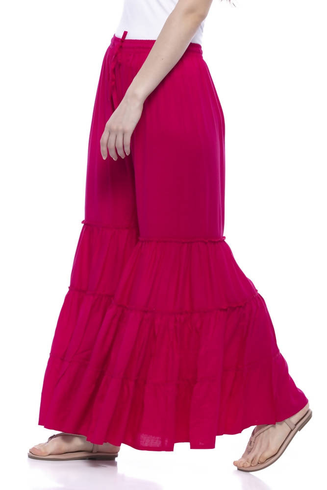 Magenta Rayon Cotton Solid Palazzo Pants