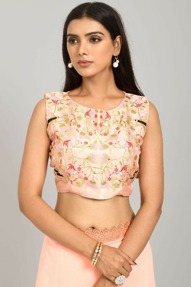 Peach Georgette Saree with GPO Lace Border and Blouse