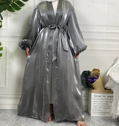 Shiny Silk Lace-Up Cardigan Robe