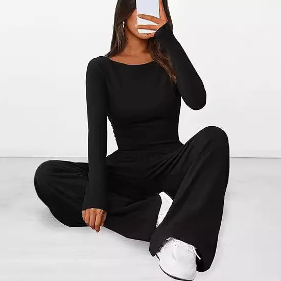 Women's Long Sleeve Top and Wide Leg Pants Two-Piece Set - Image 8