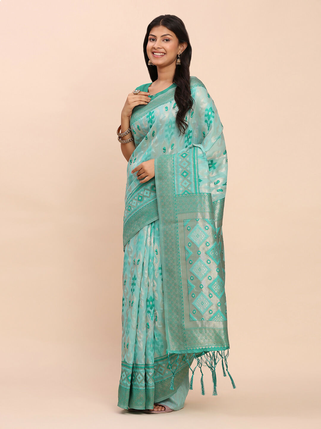 Shree Shyam Fashion Linen Cotton Sea Green Saree