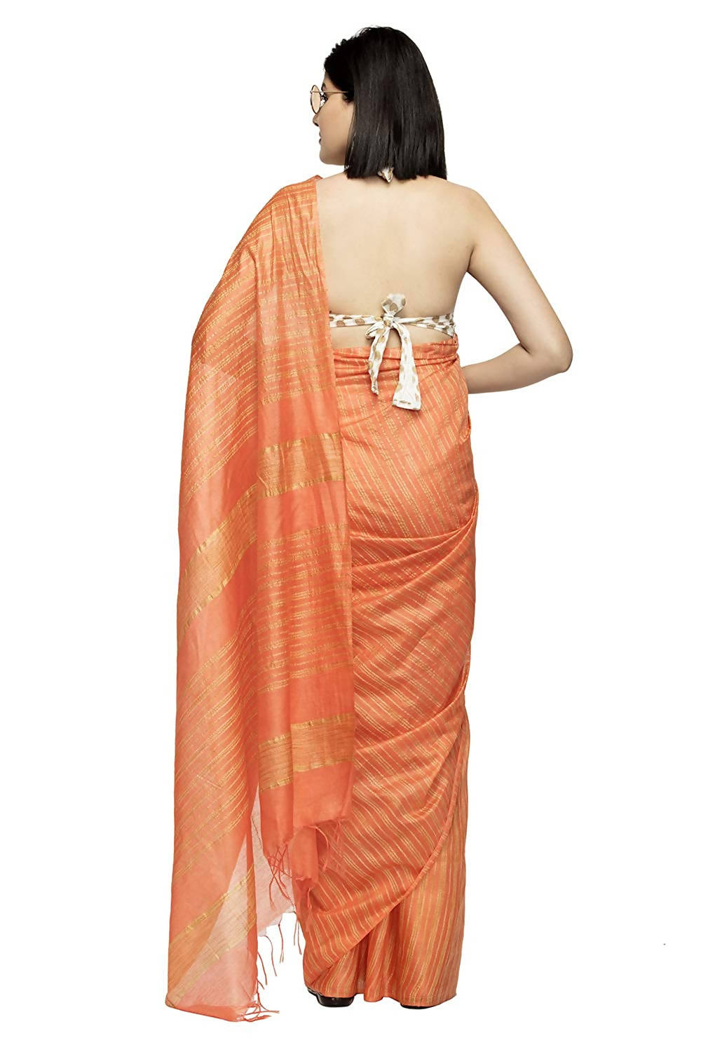 Orange Bhagalpuri Saree with Unstitched Blouse Piece