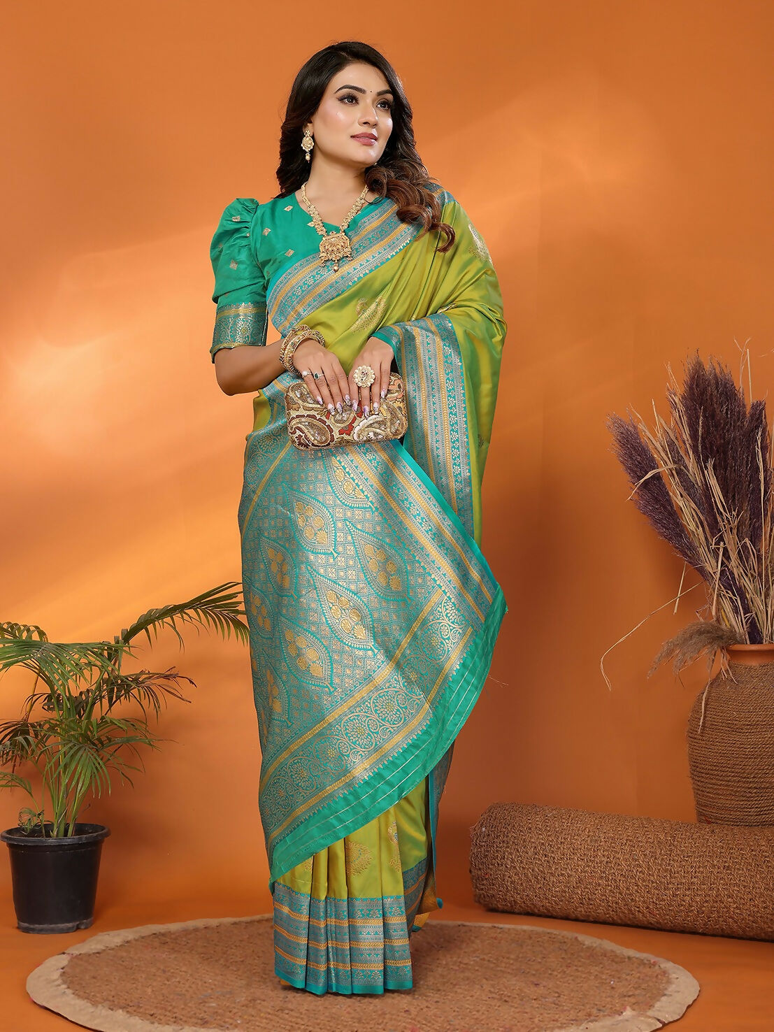 Light Green Banarasi Soft Silk Saree with Butti Work