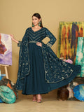 Teal Georgette Embroidered Anarkali Kurta pant set featuring elegant embroidery