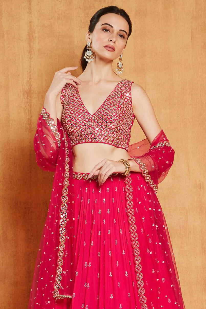 Rani Pink Faux Georgette Lehenga with Zari and Sequin Embroidery