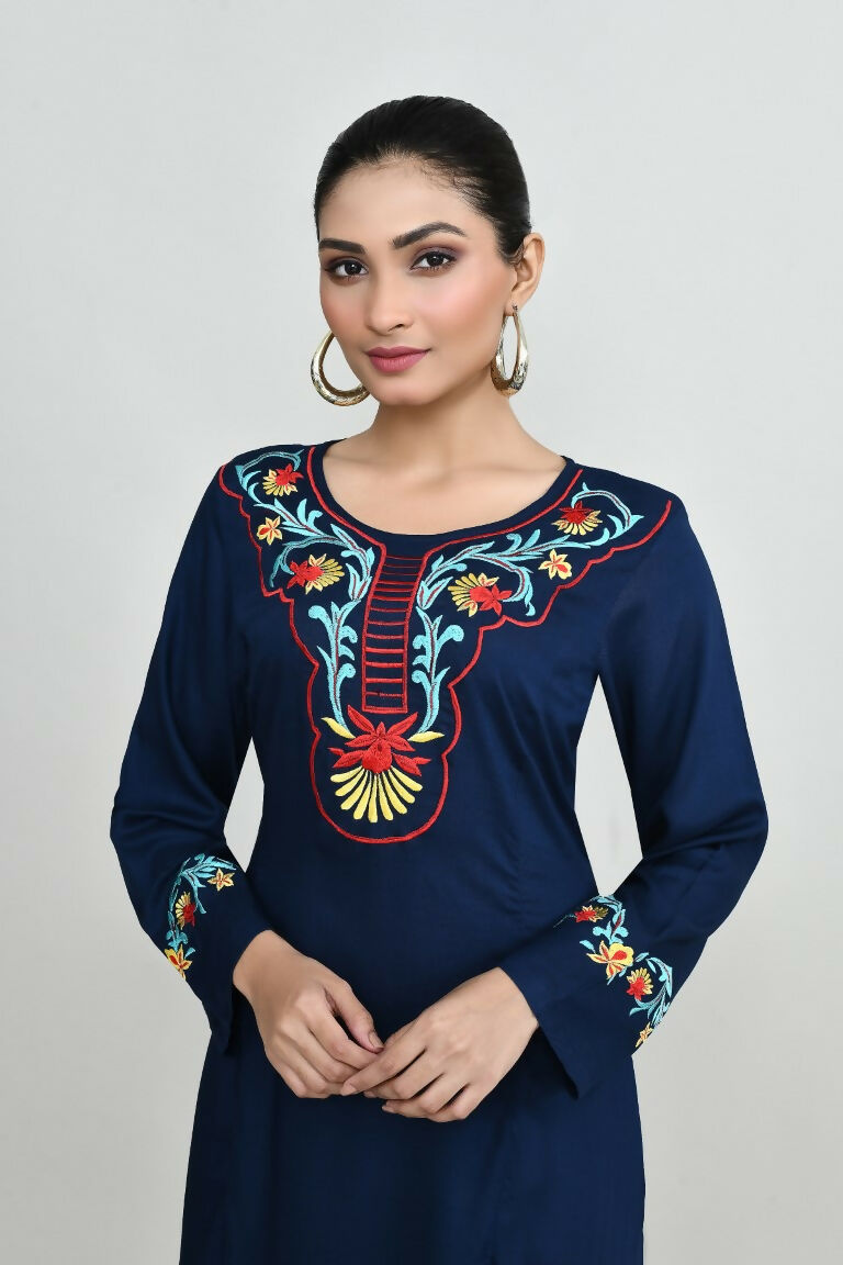 Blue Rayon Tunic with Elegant Embroidery