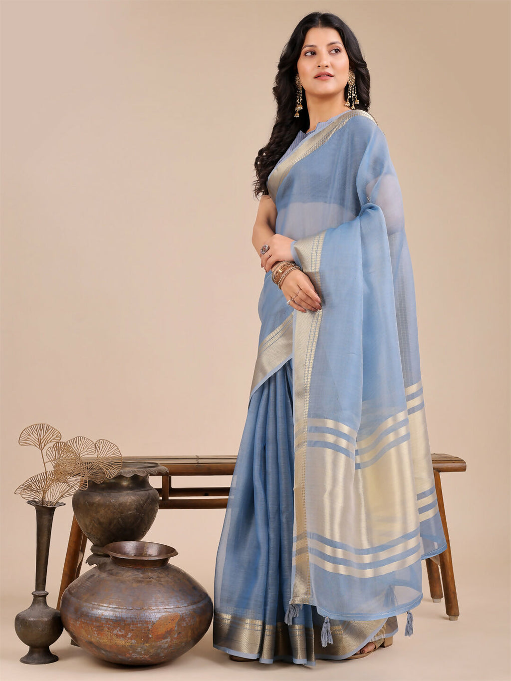 Sky Blue Organza Saree with Matching Blouse